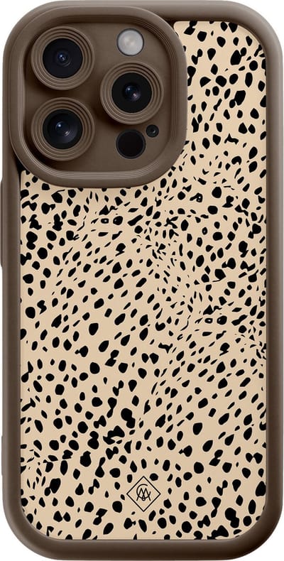 Casimoda® hoesje - Geschikt voor iPhone 14 Pro - Stippen bruin abstract - Effen telefoonhoesje met lensbescherming - Siliconen/TPU - Backcover - Bruin/beige