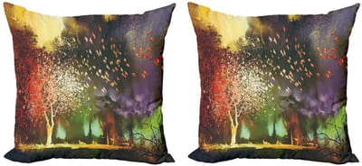 ABAKUHAUS Fantasie Kussenhoes Set – 2x45 cm – Dubbelzijdig Bedrukt – Multicolor Geel/Paars