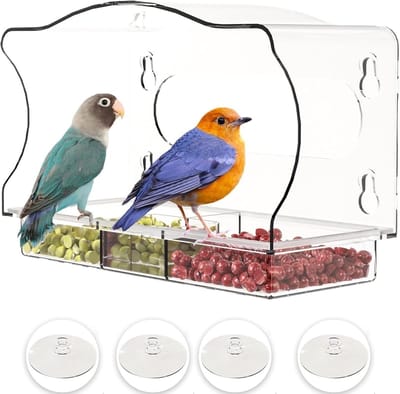 Transparent Acrylic Bird Feeder met Sterke Zuignappen - Bird Feeder Dispenser voor Dakramen - Hangende Bird Feeder voor Buiten Tuin (Rechthoekig)