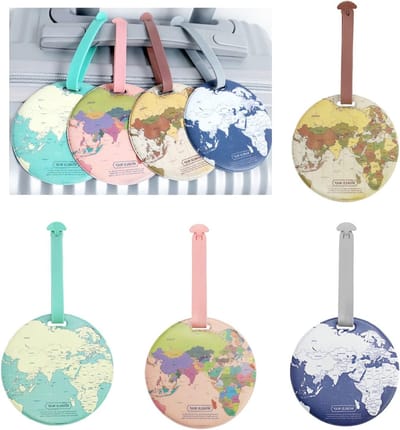 Set van 4 Waterdichte Bagagelabels met Wereldkaart en Adreskaart, Kleurige Reisaccessoires voor Koffers, Tassen en Rugzakken