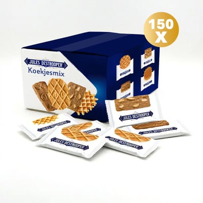 Jules Destrooper Koekjesmix 150 stuks - Verpakte Koekjes 750g - Koffiekoekjes per stuk verpakt - Koekjesmix van natuurboterwafels, Parijse wafels, amandel en speculoos koekjes in grootverpakking voor bij de koffie of thee - Classic Range