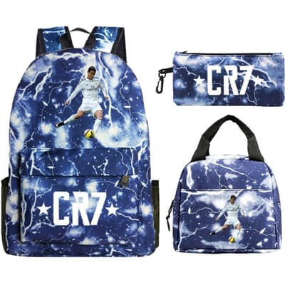 Cristiano Ronaldo Randproducten Cr7 Bedrukking Kinderrugzak Sterbedrukking Leerling Schooltas Lunchtas Etui Drie Delen Set No specifications
