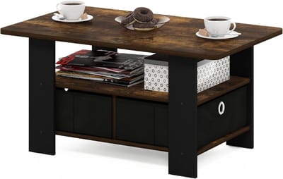 SNJY® Salontafel met Lade - Salontafel met Opbergruimte - Bijzettafel - Bijzettafeltjes Woonkamer - 48D x 80B x 39,6H cm - Bruin/Zwart