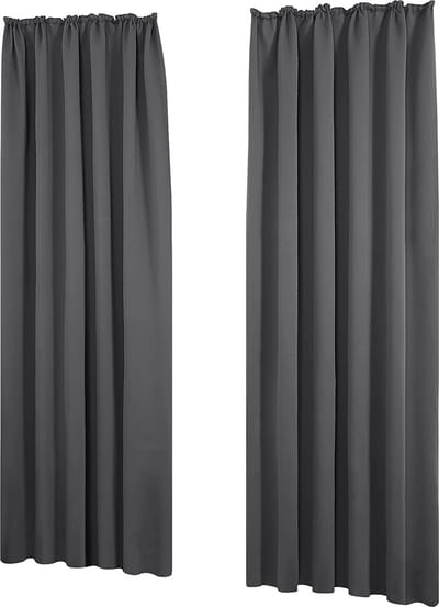 Verduisteringsgordijnen winter 245 x 140 cm donkergrijs - Set 2 stuks met rimpelband gordijnen kant en klaar met haakjes