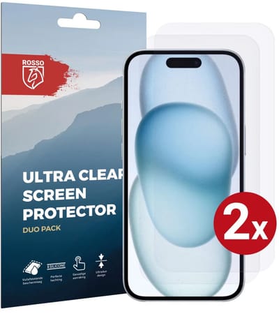 Rosso Screen Protector Ultra Clear Duo Pack Geschikt voor Apple iPhone 15 Plus | TPU Folie | Case Friendly | 2 Stuks