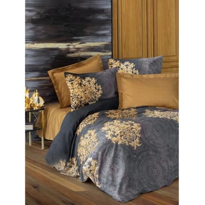 Parure de lit - 1 housse de couette 220 x 240 cm + 2 taies d'oreiller 60 x 60 cm - Satiné 100% coton - Anthracite beige