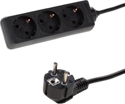 Deltac 230V stekkerdoos 3x randaarde zwart 1.5m