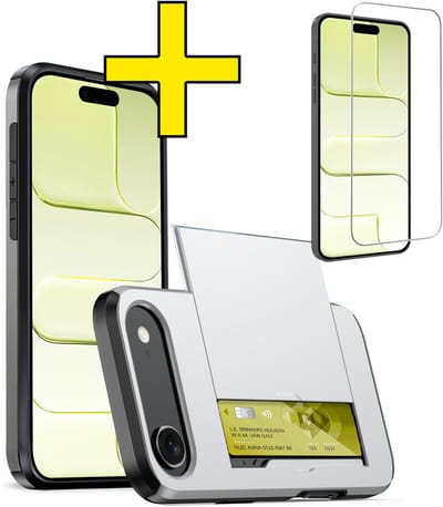 Hoesje Geschikt voor iPhone Air Hoesje Case Pashouder Hard Cover Met Screenprotector - Hoes Geschikt voor iPhone Air Hoesje Met Kaarthouder - Grijs