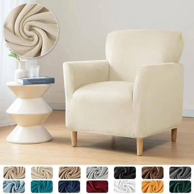 1 pièce Housse de fauteuil en velours Antidérapante Élastique Housse de siège baignoire Couleur unie Douce Housse de canapé simple pour Protecteur de meubles de maison white