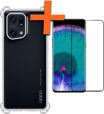 Hoes - Met Screenprotector - Geschikt voor OPPO Find X5 - Sterk & Shockproof - Siliconen Case - Back Cover - Telefoon Hoes - Shock Proof - Transparant