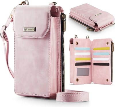 CaseMe Me40 Crossbody Telefoontasje met Kaarthouder en Koord - Universele Smartphone Case - Roze