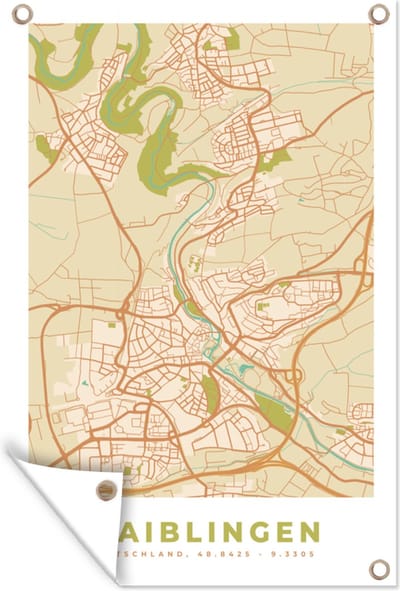 Muurdecoratie Plattegrond - Waiblingen - Vintage - Kaart - Stadskaart - 120x180 cm - Tuinposter - Tuindoek
