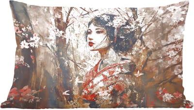 Sierkussens - Kussentjes Woonkamer - 60x40 cm - Kimono - Vrouw - kersenbomen