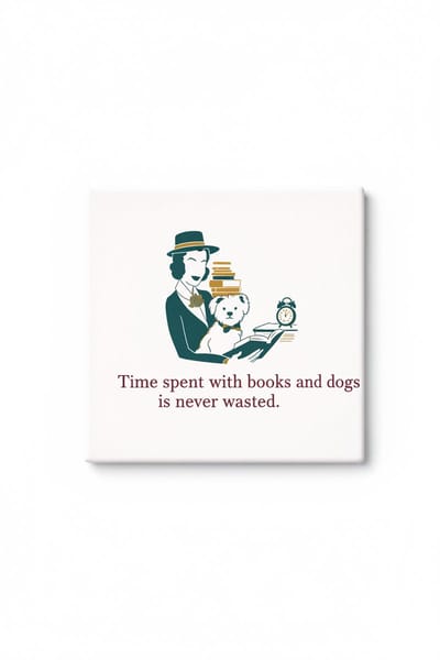 Boekenliefhebber Keramische Tegel – Vintage Gentleman Leest met Hond, Literaire Wanddecoratie Cadeau voor Lezers