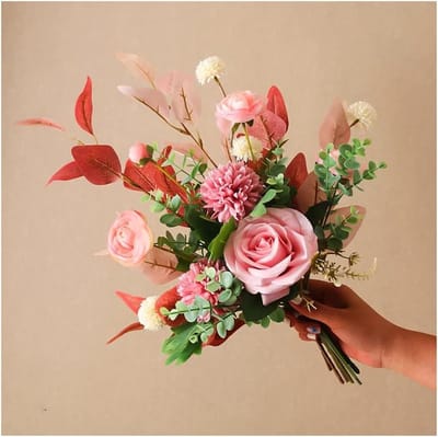 Kunstbloemen met Vaas - Nep Bloemen Zijden - Huis Decoratie - Zijden Doek Materiaal - 1 Stuk - B