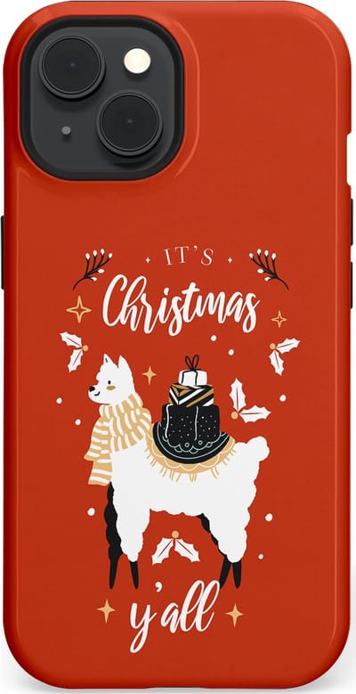 Casetastic hoesje geschikt voor Apple iPhone 15 - MagSafe - Dubbellaagse bescherming - Rode Witte Kerst Lama - Fashion Case - Terracotta