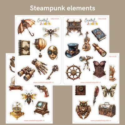 Bullet Journal Stickers - Planner Agenda Stickers - Steampunk stickers - 4 stickervellen - Tandwiel - Scrapbook stickers - Deco stickers - retro stickers - volwassenen en kinderen