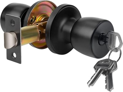 SnelShoppen - Deurknop met Slot en Sleutel, Zwart Mat, Ronde Bal Deurknop voor Binnen/Buiten, Geschikt voor Slaapkamer en Badkamer, Stevige Metaalcons