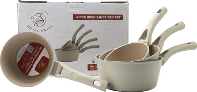 Royal Swiss ® Pannenset - 4-delig - Sauspan - Soft-touch handgreep - Inductie - 14,16,18 en 20 cm - Steelpannen - Antiaanbaklaag - Beige