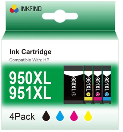 INKFIND 950XL 951XL inktcartridge voor HP 950XL HP950X HP 951XL HP951X HP 950 HP950 HP 951 HP951 inktcartridge multipack 4 stuks(1 x zwart, 1 xcyan/magenta/geel) geschikt voor HP OfficeJet PRO 8100, 8600, 8600 Plus, 8610, 8615, 8620, 8630, 8640, 8660