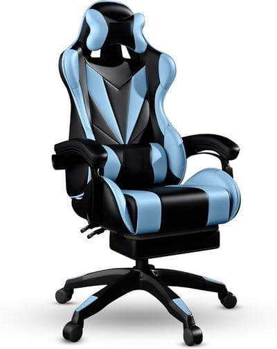 DnA® Gaming Chair - Gaming Stoel - Chair - Lichtblauw/Zwart - ‎56cm x 65cm x 132cm