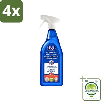 Blue Wonder Desinfectie Reiniger Spray 750 ml - Voordeelverpakking - 4 stuks - Desinfectie spray - Bacterieën verwijderen