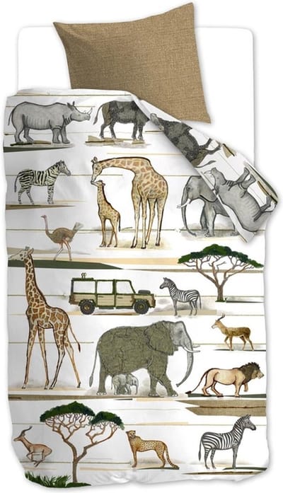 Beddinghouse Kids Jeep Safari dekbedovertrek - Eenpersoons - 140x200/220 - Naturel