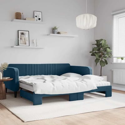 vidaXL - Slaapbank - onderschuifbed - en - matrassen - 100x200 - cm - fluweel - blauw