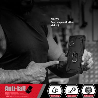 Hoesje Geschikt Voor Samsung Galaxy A73 5G hoesje Hybrid Armor Anti-Shock hoesje Zwart - Galaxy A73 5G - A73 5G Hoesje kickstand Ring houder cover TPU backcover hoesje