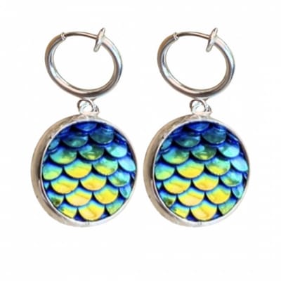 Klem oorbellen -Big- vis -groen- zilverkleur- geen gaatje- Charme Bijoux