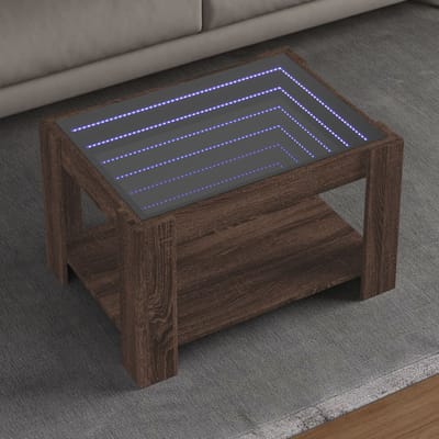 vidaXL - Salontafel - met - LED - 73x53x45 - cm - bewerkt - hout - bruin - eikenkleurig