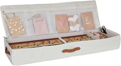 IT STORE IT Premium cadeaupapier-opbergdoos, beige | Cadeaupapierhouder van linnen voor cadeaupapierrollen en accessoires, met veel vakken en een handvat, 90x30x12 cm