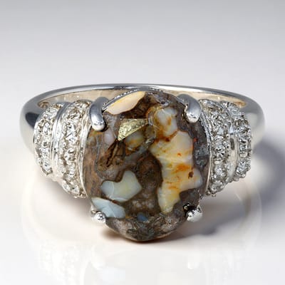 Cavill - Zilveren ring met dinosaurus kwarts 3 48 ct en witte topaas 0 217 ct - 925 Sterling zilver - Elegante damesring maat 17