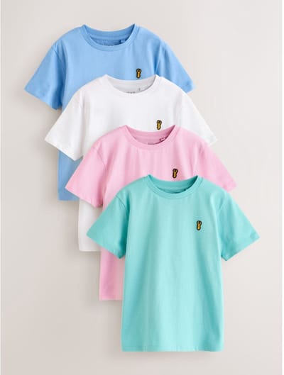 Next - Jongens - T-shirts met korte mouwen en geborduurd rendier, verpakking van 4 - Blauw