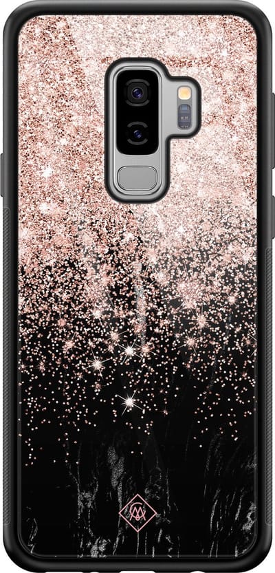 Casimoda® hoesje - Geschikt voor Samsung Galaxy S9+ - Marmer Twist - Luxe Hard Case Zwart - Backcover telefoonhoesje - Rosekleurig