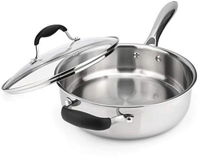 Tri-Ply RVS Saute Pan met Deksel - 3,5 Quart Koekenpan voor Inductie