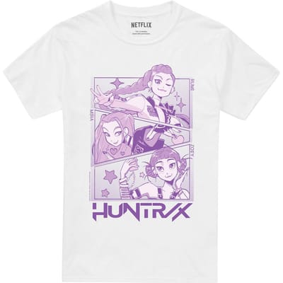 K-Pop Demon Hunters Unisex Volwassenen Huntr/X Manga Paneel T-Shirt (Wit)