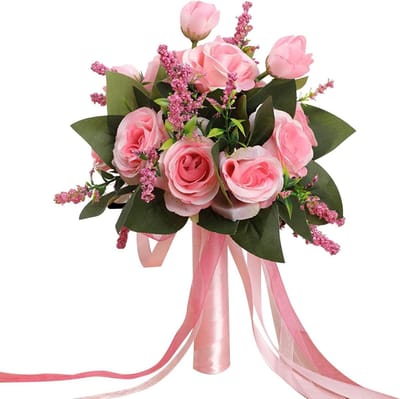 Kunstboeket - Bruidsboeket - Bruiloft Decoratie - Handgemaakt Ontwerp - 22 x 26 cm - Roze