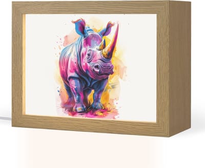 Nachtlampje 20x15 cm - Kinder lampje - Neushoorn - Kleurrijk - Verf - Dieren - Tafellamp kinderkamer - Slaapkamer lamp - Bedlamp kinderen - Kinderlampje stopcontact - Wandlamp babykamer - Nachtlampjes