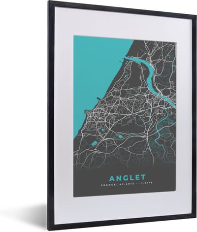 Fotolijst incl. Poster - Frankrijk - Stadskaart - Kaart - Plattegrond - Anglet - 30x40 cm - Posterlijst