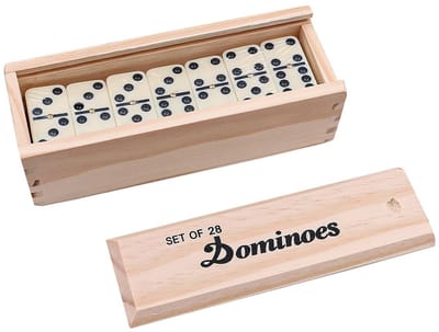 Dailygoody - D6 Dominoes - Compleet spel voor kinderen en volwassenen - Houten doos met schuifdeksel - Gezellig familie spel - 28 dominostenen - Gesch...