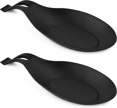 Siliconen Lepelhouder Set van 2, Amandelvormige Keukenaccessoires voor Herbruikbare Keukengerei en Spatels in Zwart
