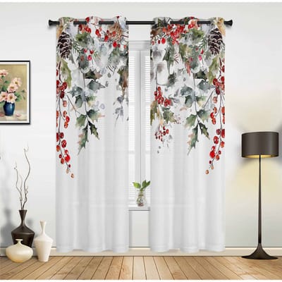 Kerstbal Poinsettia Print Gordijnen voor Slaapkamer Woonkamer Draperieën Keuken Studeerkamer Raamgordijn Huisdecoratie 135W x 60H(cm) x1