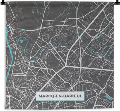 Wandkleed - Wanddoek - Marcq-en-Barœul - Stadskaart - Kaart - Plattegrond - Frankrijk - 180x180 cm - Wandtapijt