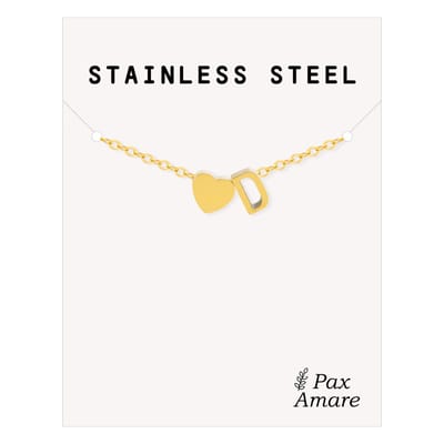 Letter D Armband Goudkleurig - Stainless Steel - Initiaal & Hartje Hanger - Initialen Armband op Cadeau Kaartje - Pax Amare - 15,5cm + 5cm verstelbaar