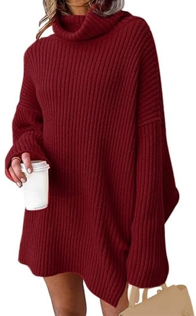 Dailygoody - Winterjurk Dames - Gebreide Lange Jurk - Comfortabele Vleermuismouwen - Oversized Coltrui - Warm en Ademend - Geschikt voor Elke Gelegenheid