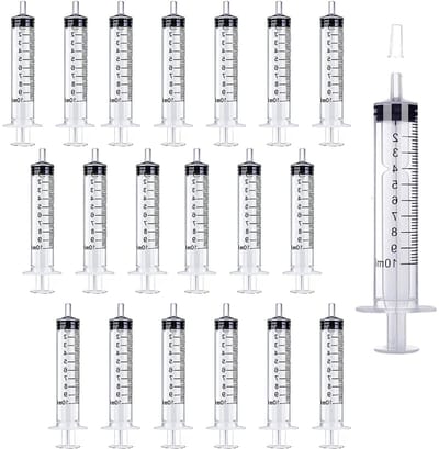 10 ml spuit zonder naald - 20 stuks plastic spuiten met afsluitdop voor laboratoria, vloeistofmeting en plantenirrigatie