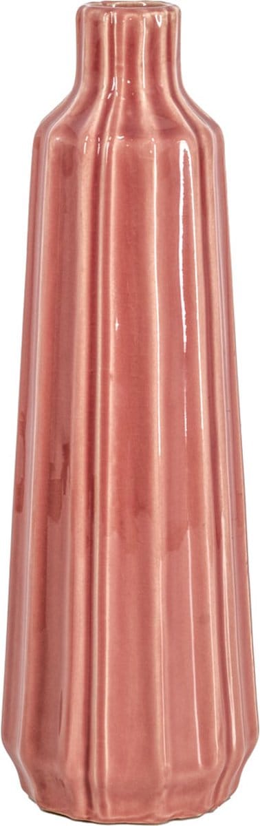 HomeBound by KY | Aardewerk vaas stripes pink | 15x15x39cm | bloemenvaas aardewerk