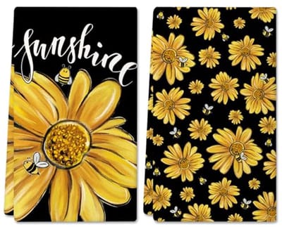 Keuken Theedoeken met Zonnebloemen - 2 Stuks - Diverse Toepassingen - 40 x 60 cm