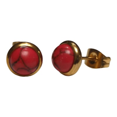 Aramat Jewels | Oorbellen | Goudkleurige oorbellen met rode gemarmerde steen 8mm | | | |8mm | Staal | Volwassenen | Verkleurd niet